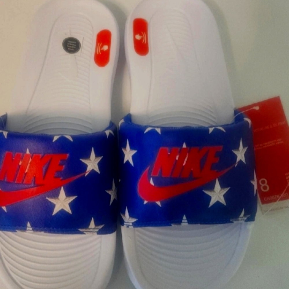 Nike Blue and White Slide Sandals